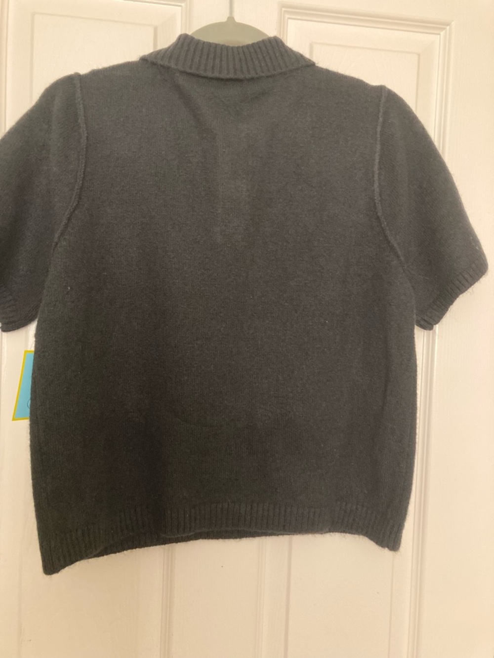 CeCe Black Short-Sleeve Knit Sweater with Rhinestone Flower Buttons - Picture 2 of 6